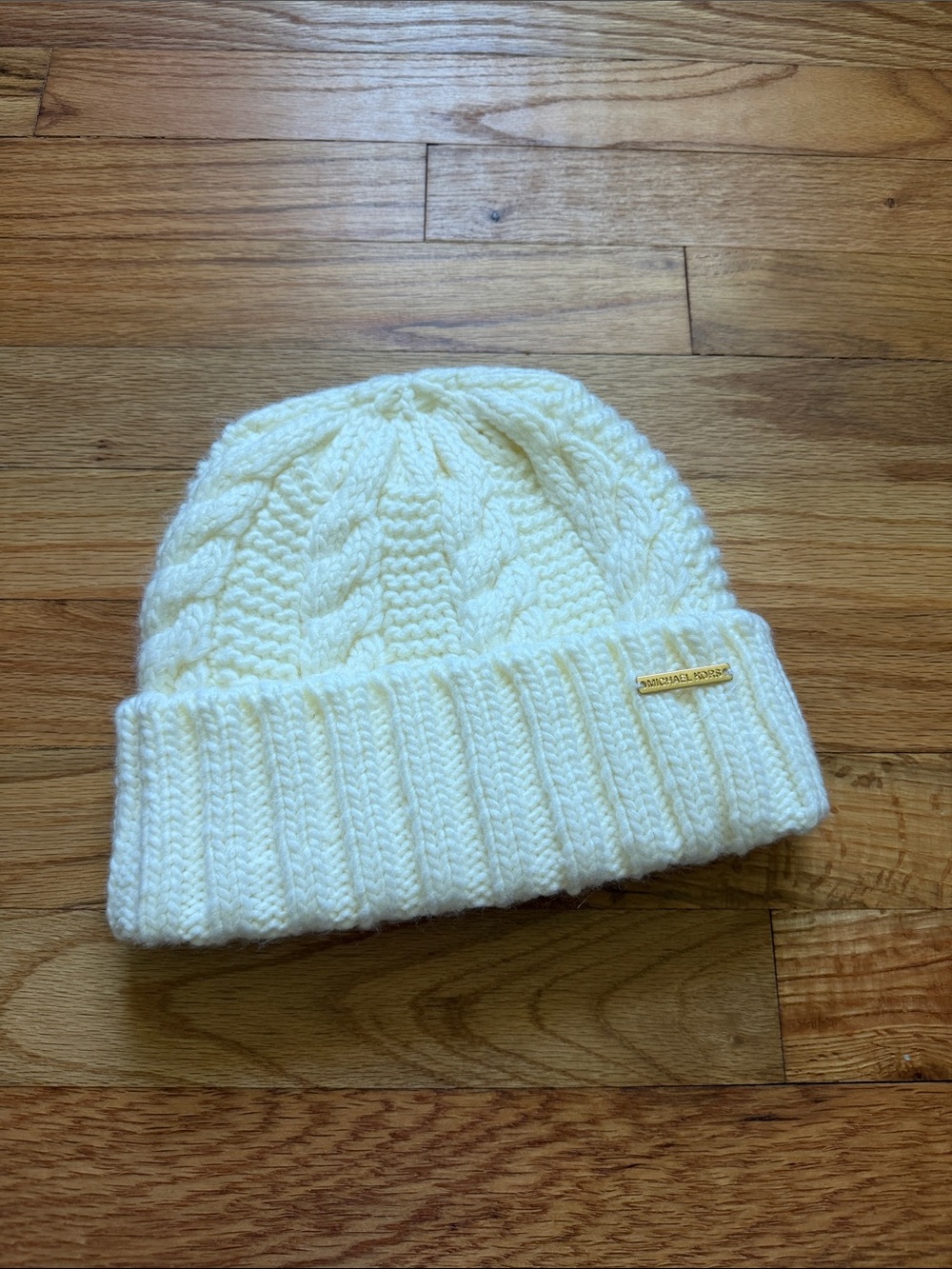 Michael Kors Ivory Cable-Knit Folded Cuff Beanie